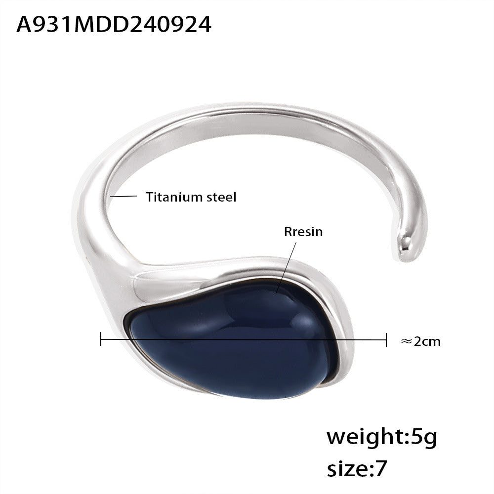 Teardrop Shape Lapis Blue Pine Resin Ring Stainless Steel