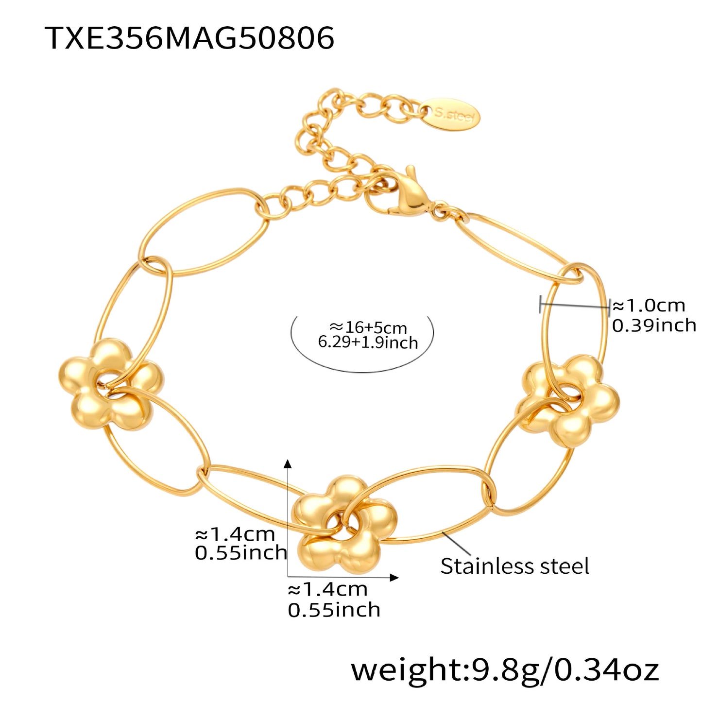 Stainless Steel Gold Flower Design Handmade Chain Bracelet
