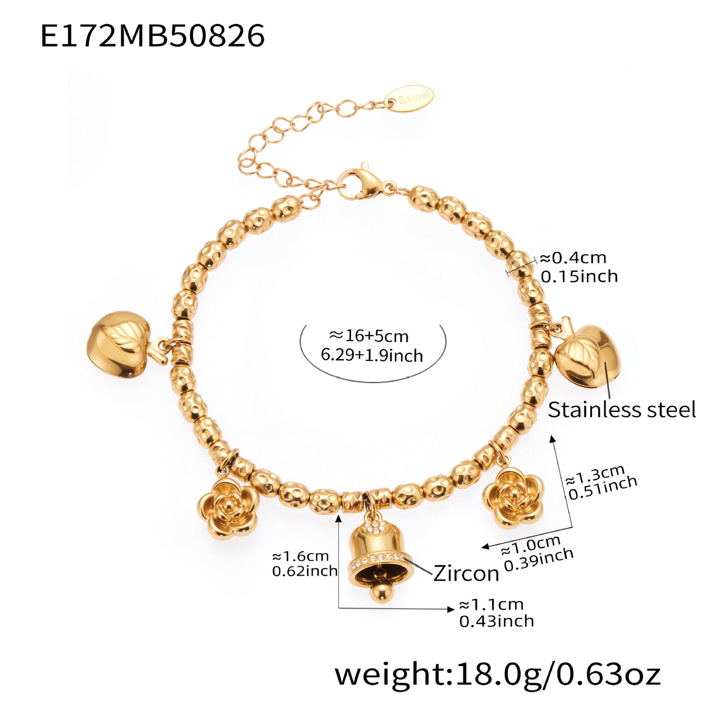Vintage Bell Flower DIY Multi-Charm Bracelet Stainless Steel