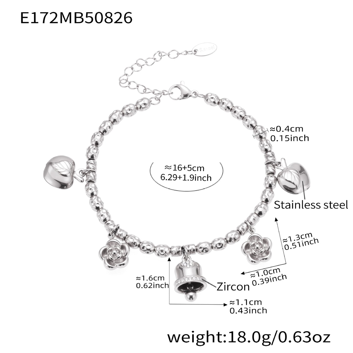 Vintage Bell Flower DIY Multi-Charm Bracelet Stainless Steel