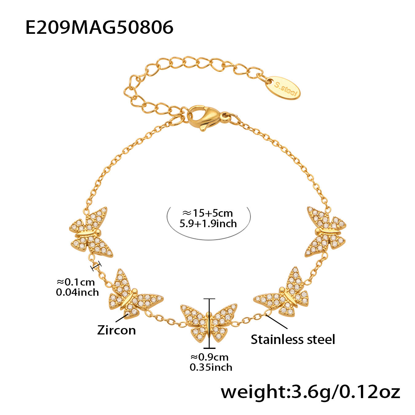 Full Zirconium Multi-butterfly Thin Circle Bracelet Stainless Steel