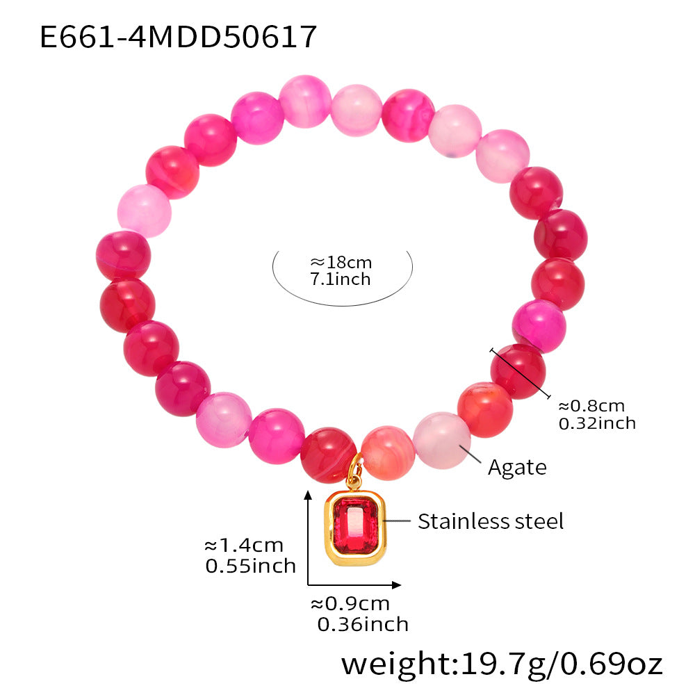 Measurement diagram of pink natural agate bracelet in 18cm length