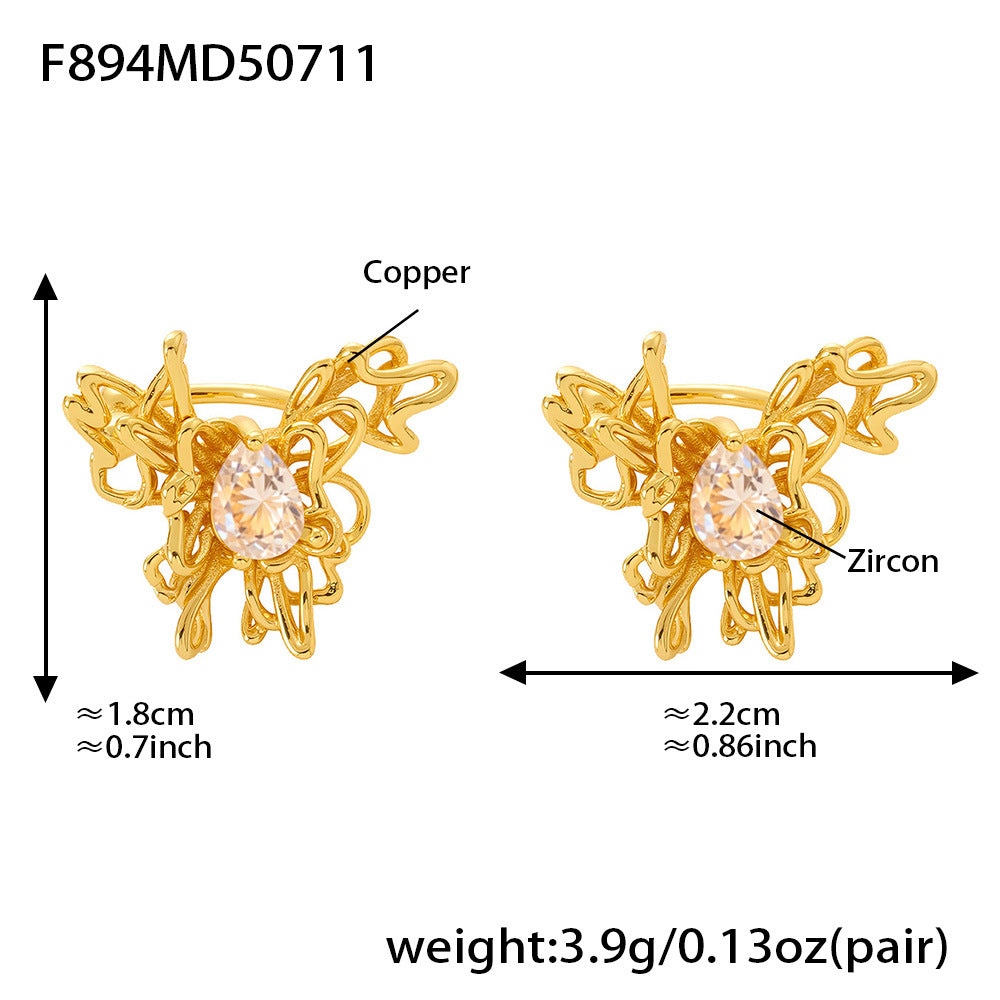 5A Zircon Butterfly Ear Clip Copper 18K Gold Plated