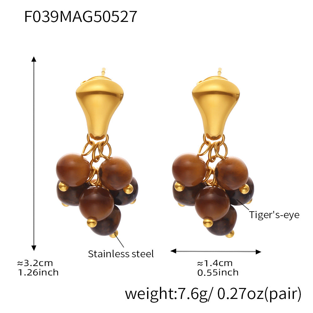 Stainless Steel Natural Stone Grape Earrings