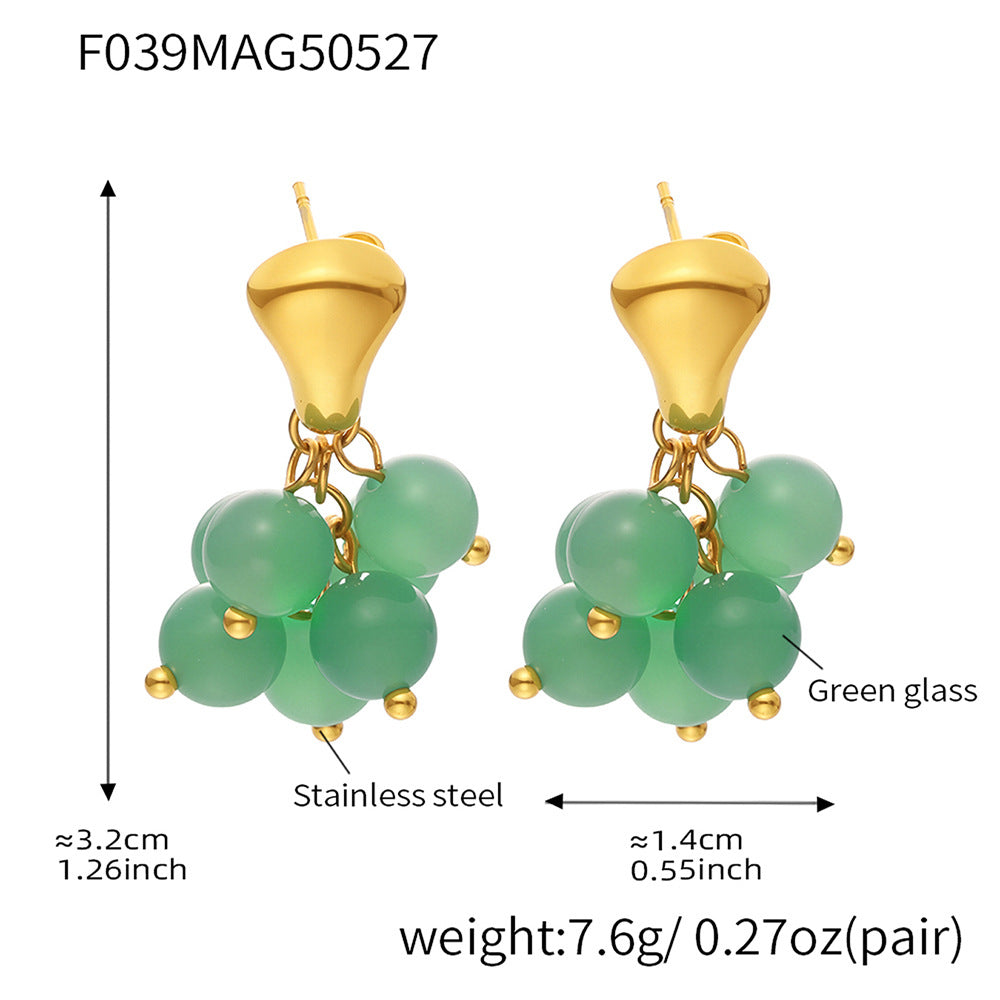 Stainless Steel Natural Stone Grape Earrings