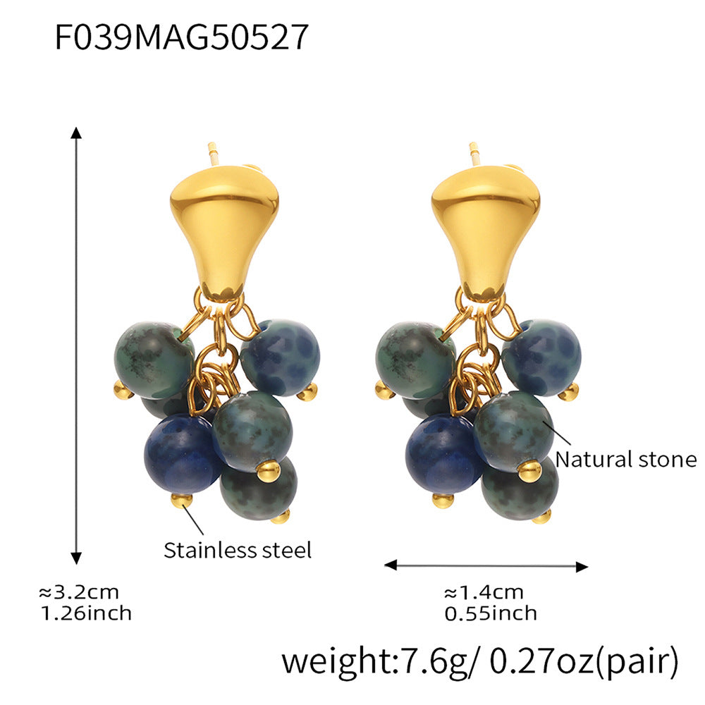 Stainless Steel Natural Stone Grape Earrings