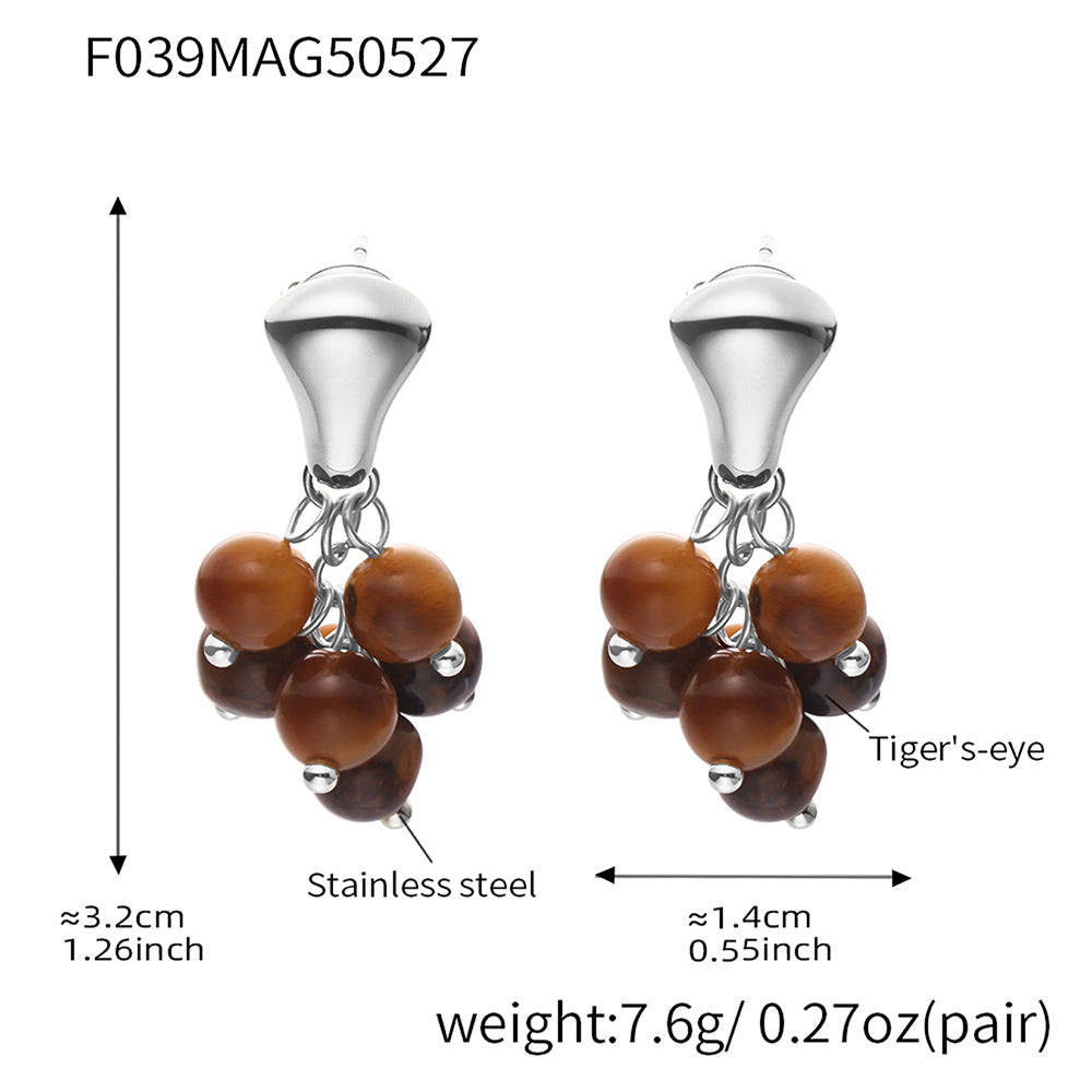 Stainless Steel Natural Stone Grape Earrings