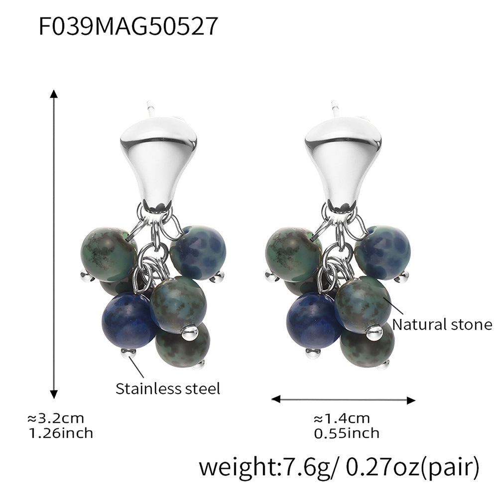 Stainless Steel Natural Stone Grape Earrings