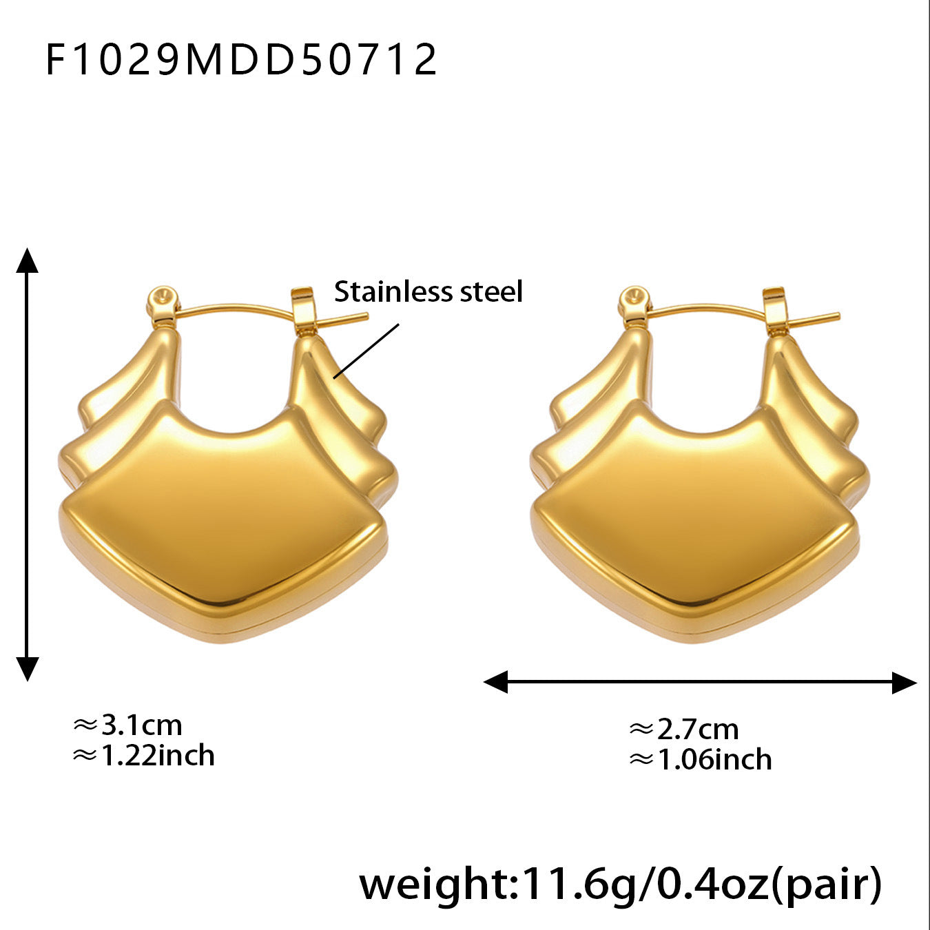 18K Gold Geometric Earrings Stainless Steel