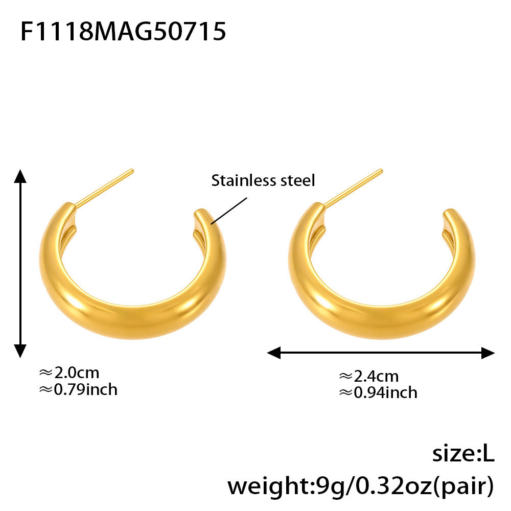 High Polished 18K Gold C-Shaped Circle Earrings