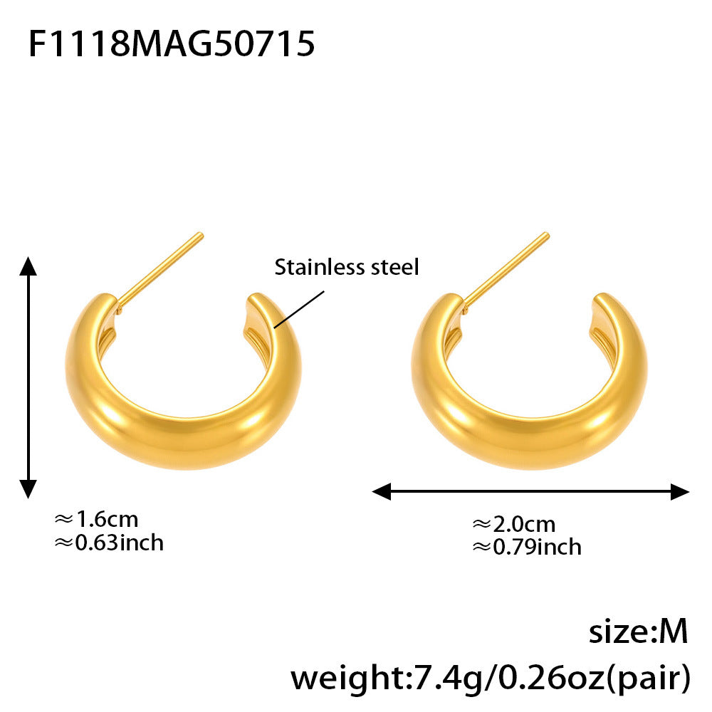 High Polished 18K Gold C-Shaped Circle Earrings