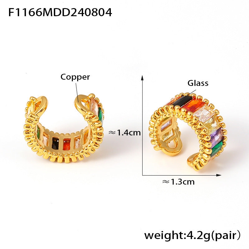 Rainbow Glass Stone Clip Earrings for Non-Piercings