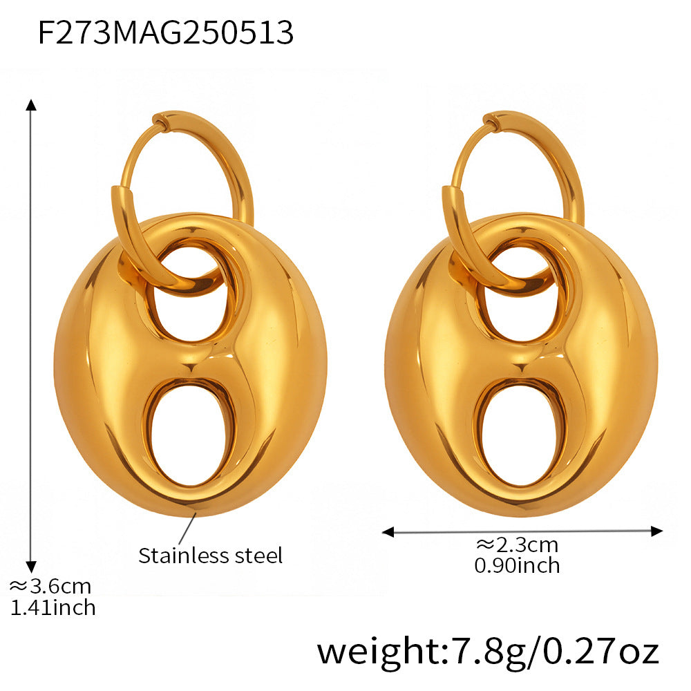 Coffee Bean Design Stainless Steel Earrings For Women