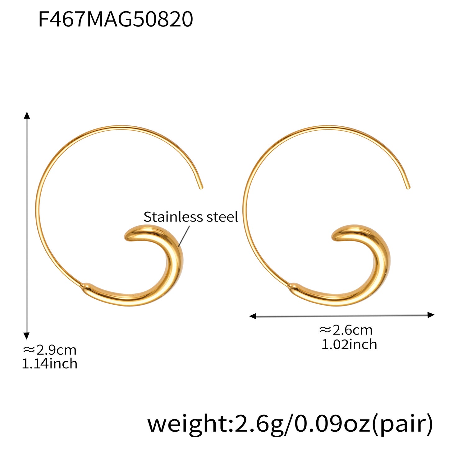 Pendientes minimalistas en forma de C de acero inoxidable con baño PVD