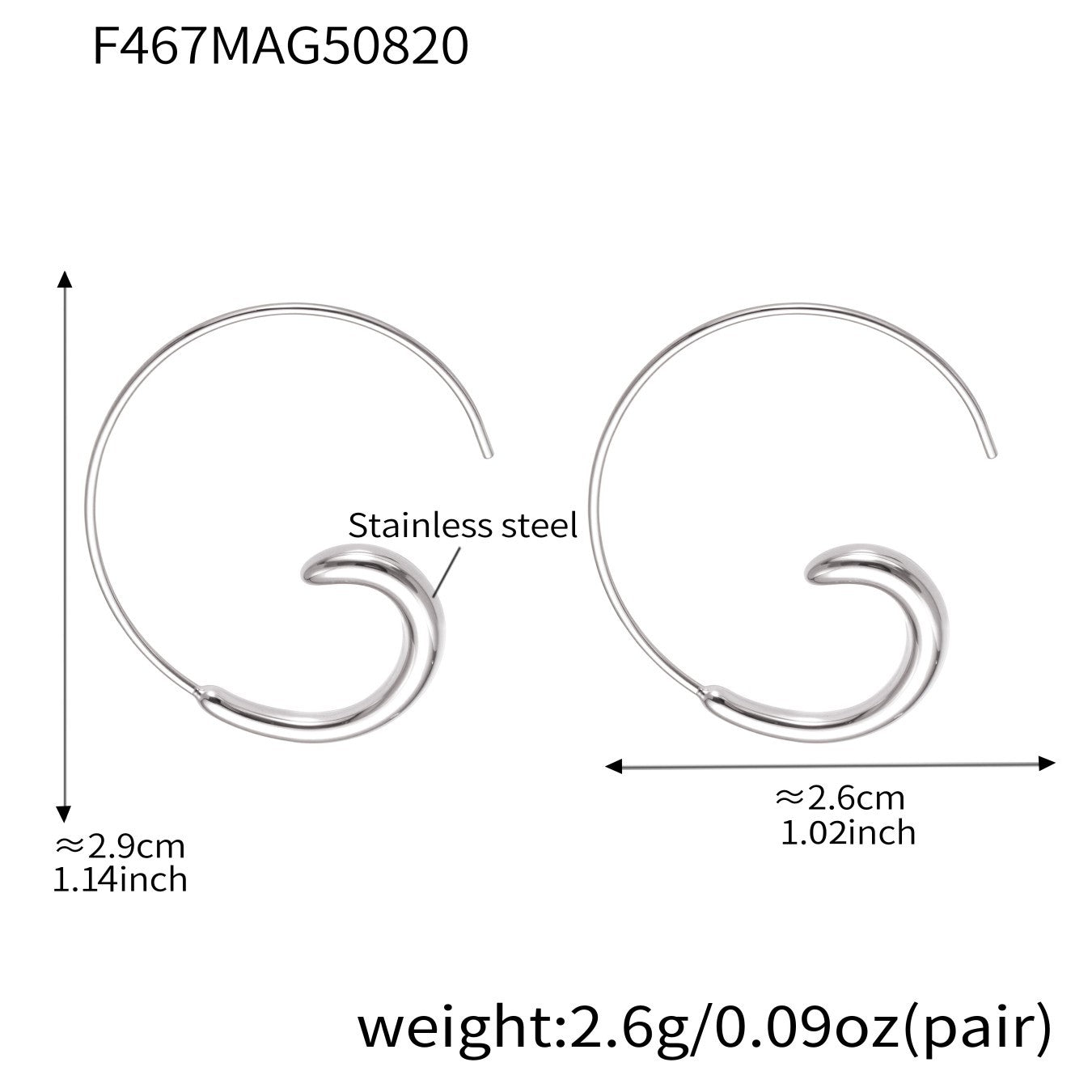 C-shaped Minimalist Earrings PVD Plated Stainless Steel