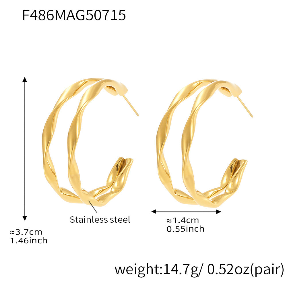 Wisted Double-layer Plain Hoop Earrings Stainless Steel