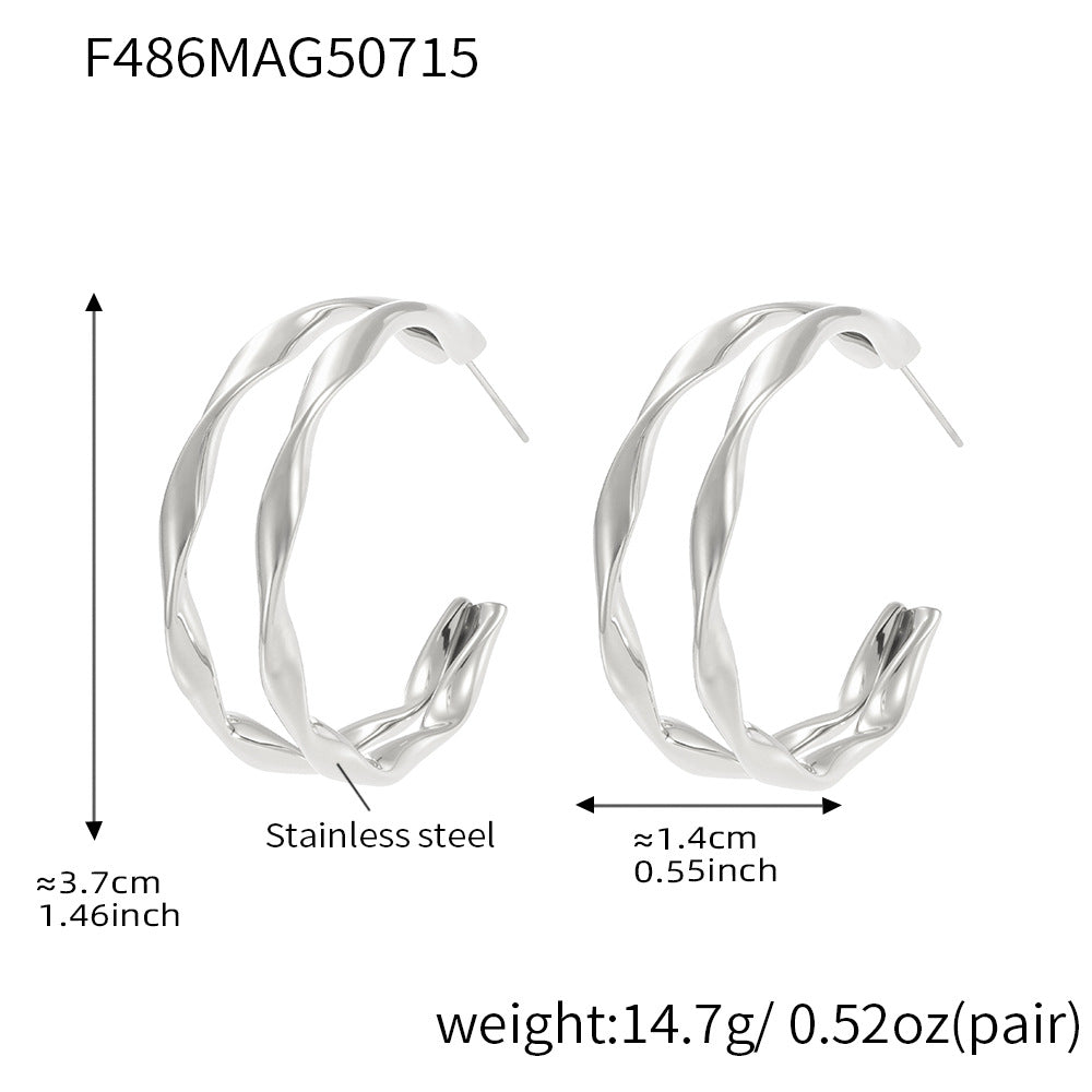 Wisted Double-layer Plain Hoop Earrings Stainless Steel