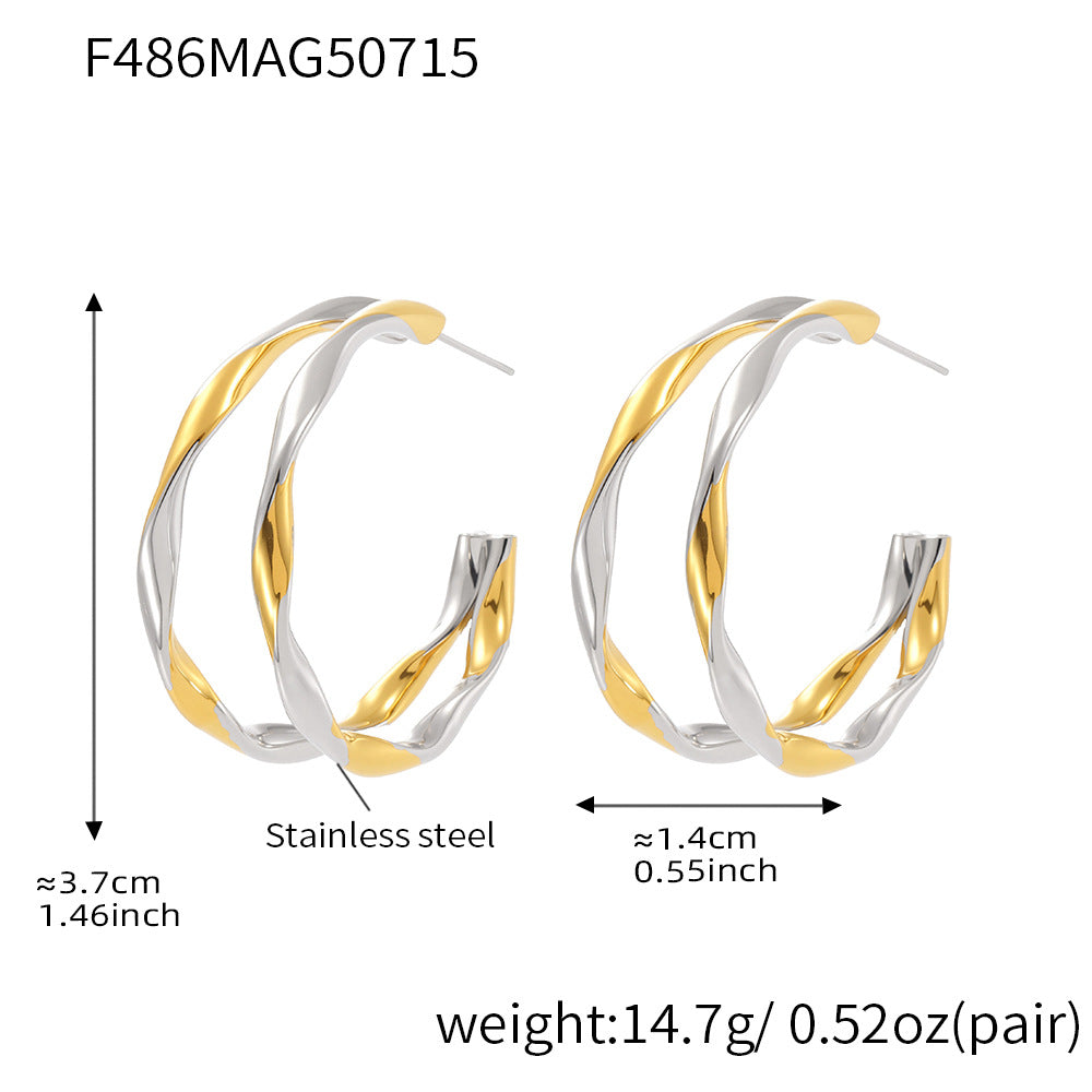 Wisted Double-layer Plain Hoop Earrings Stainless Steel