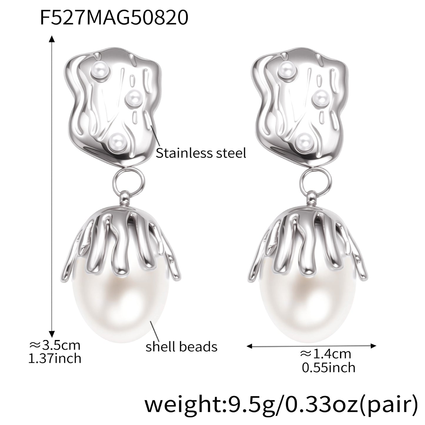 Pendientes colgantes de perla de imitación barroca en oro auténtico de 18 quilates
