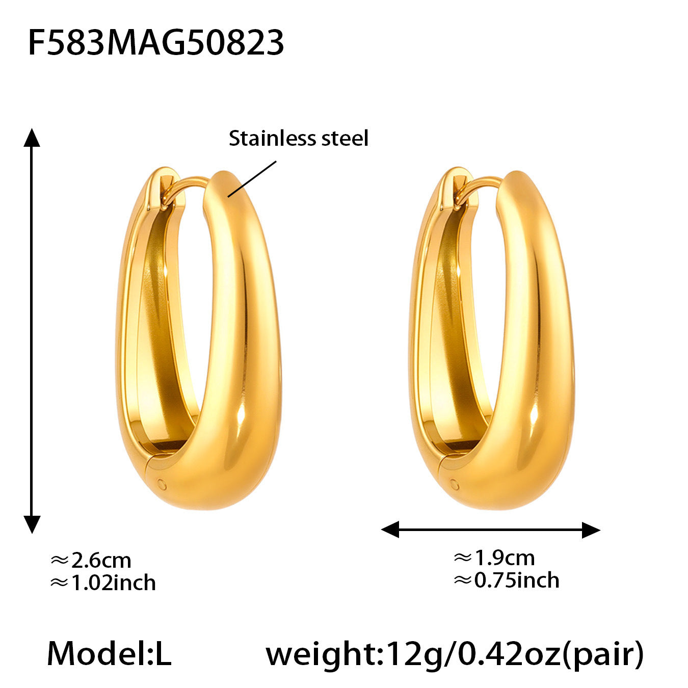 18k Gold-plated U-shaped Earrings Stainless Steel