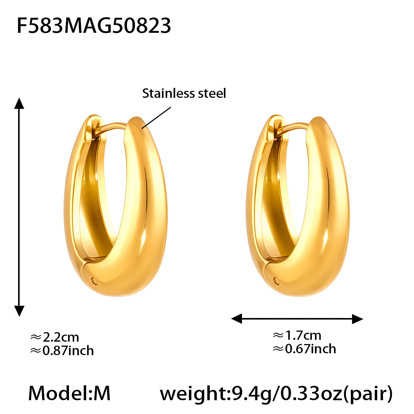 18k Gold-plated U-shaped Earrings Stainless Steel