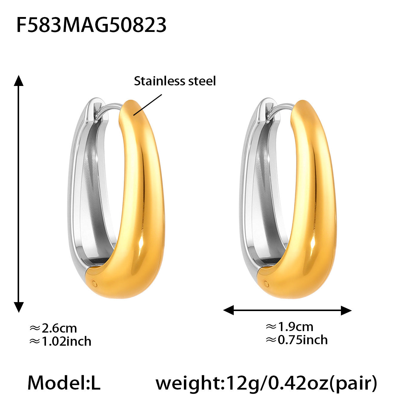 18k Gold-plated U-shaped Earrings Stainless Steel