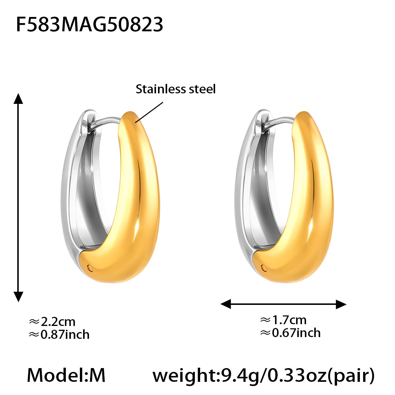 Pendientes en forma de U de acero inoxidable bañados en oro de 18 quilates