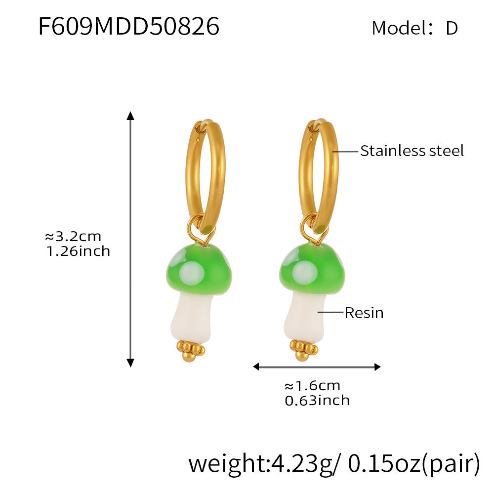 Cute Polka Dot Mushroom Shape Resin Earrings