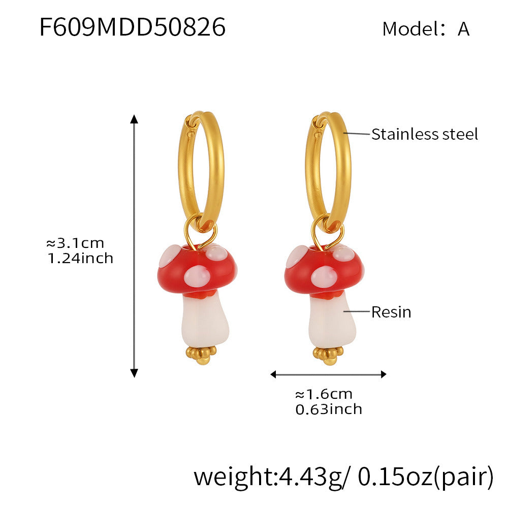 Cute Polka Dot Mushroom Shape Resin Earrings