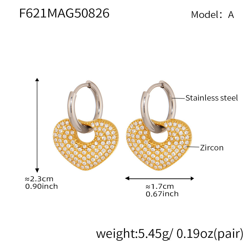 High-end Zirconium Heart Earrings Stainless Steel
