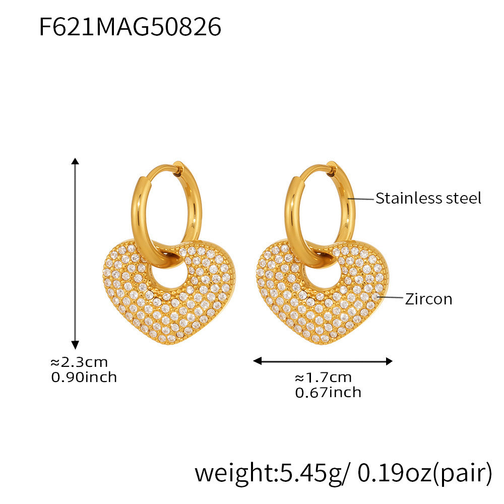 High-end Zirconium Heart Earrings Stainless Steel