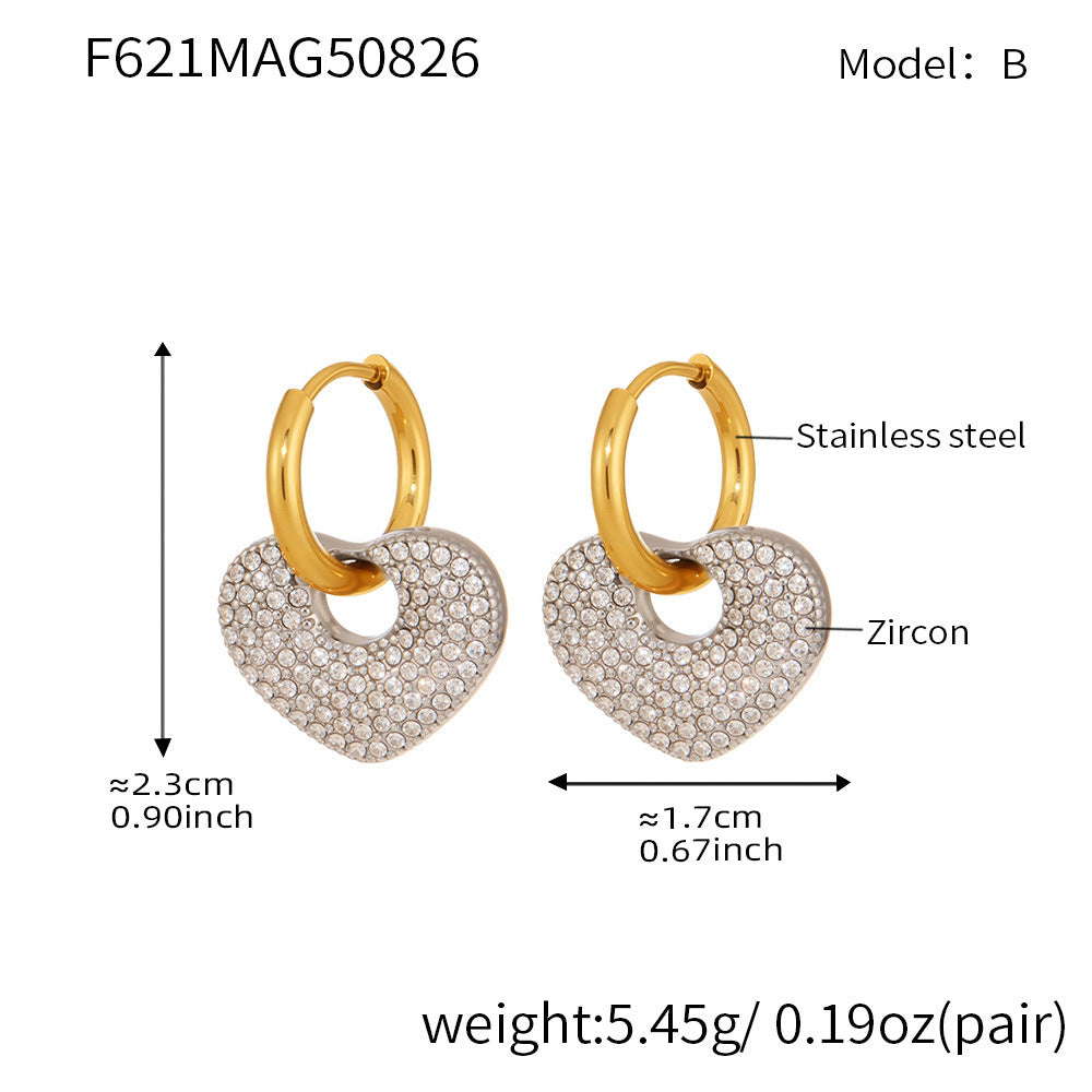 High-end Zirconium Heart Earrings Stainless Steel