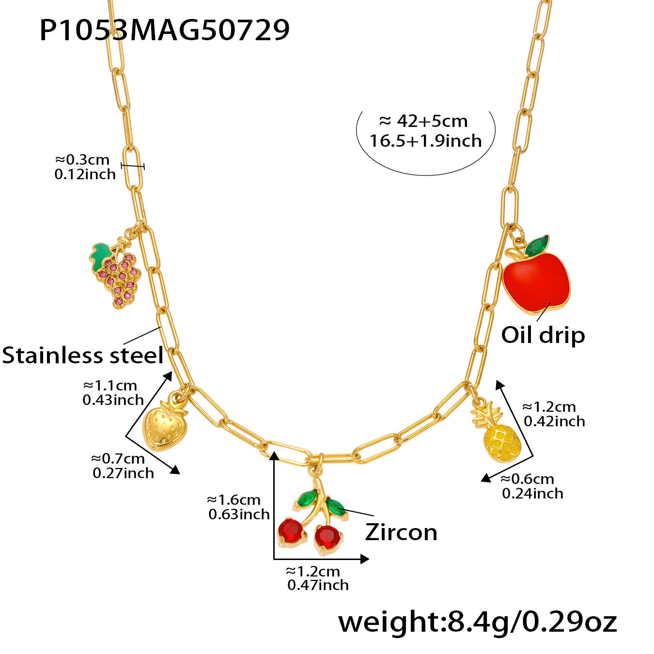 18K Gold Cherry Fruit Necklace Stainless Steel Necklace
