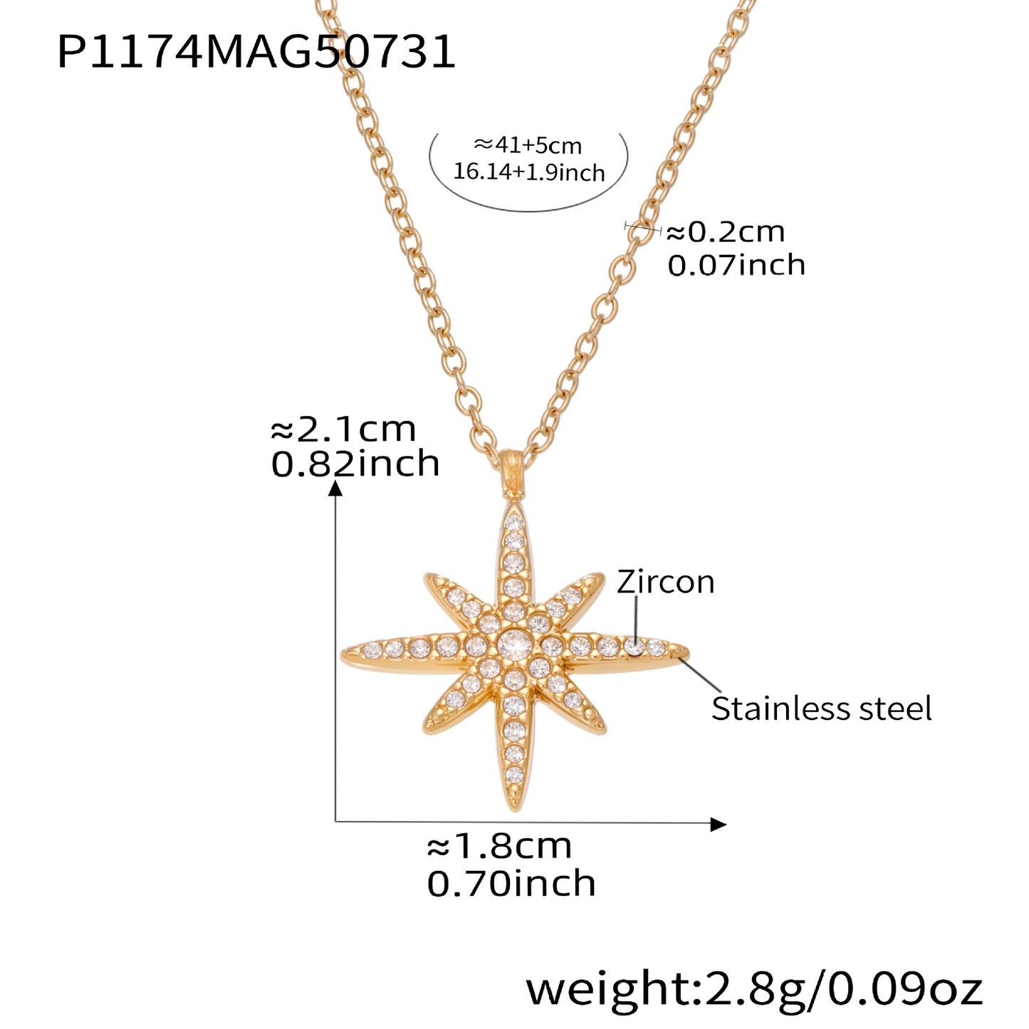 Eight-pointed Star Pendant Necklace For Women