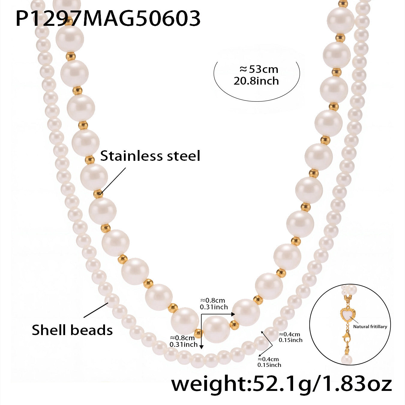 Shell Bead Double Layer Necklace Stainless Steel