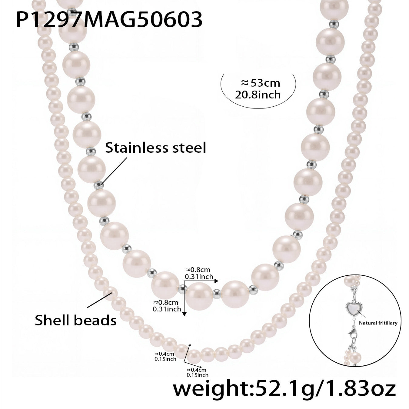 Shell Bead Double Layer Necklace Stainless Steel
