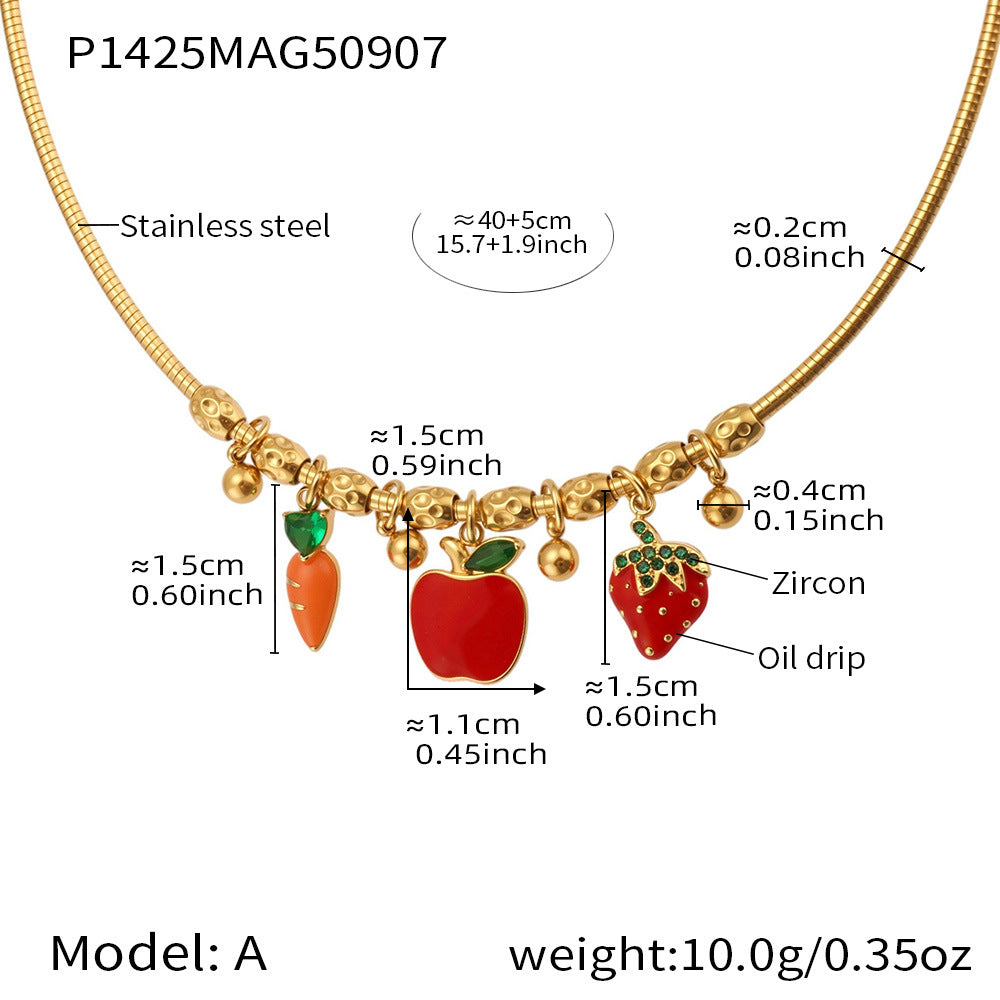Glazed Fruit Zircon Pendant Stainless Steel Elastic Collar 18K Gold