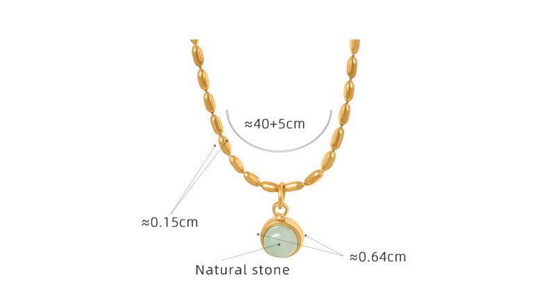 Natural Stone Rice Bead Necklace Stainless Steel