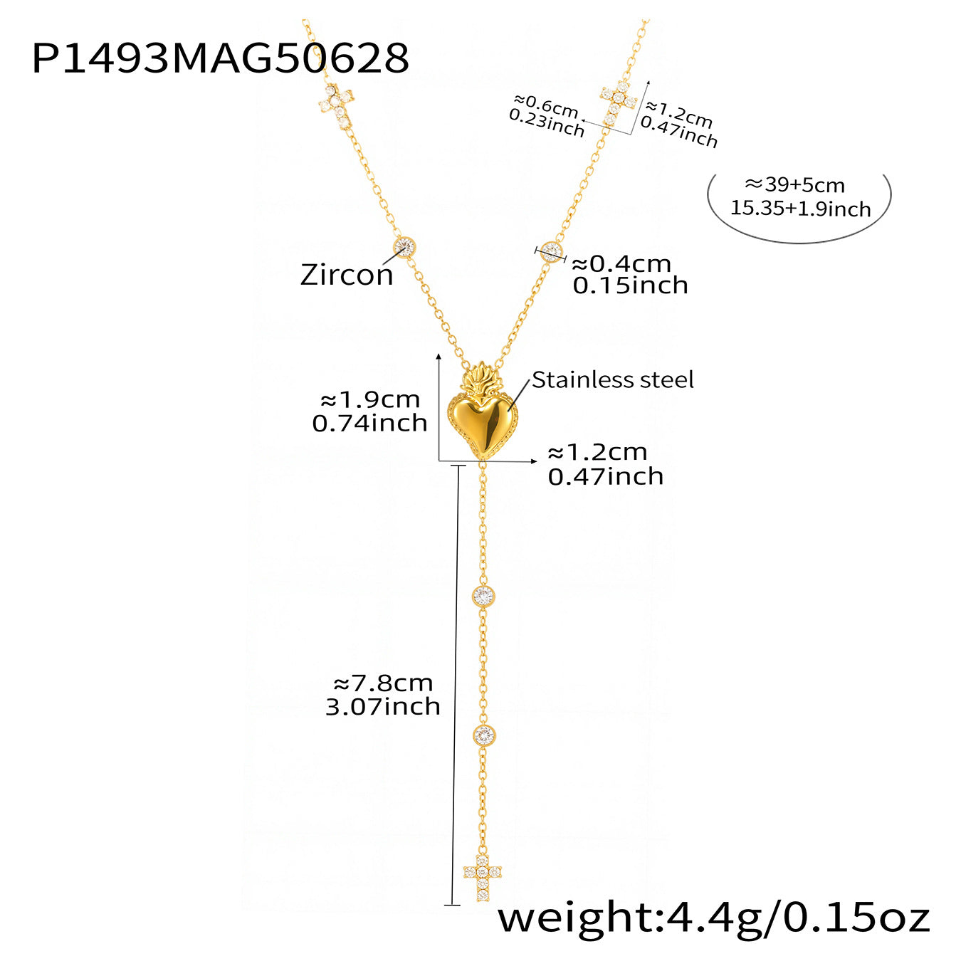 5A Zircon Cross Multi-layer Tassel Clavicle Necklace Stainless Steel