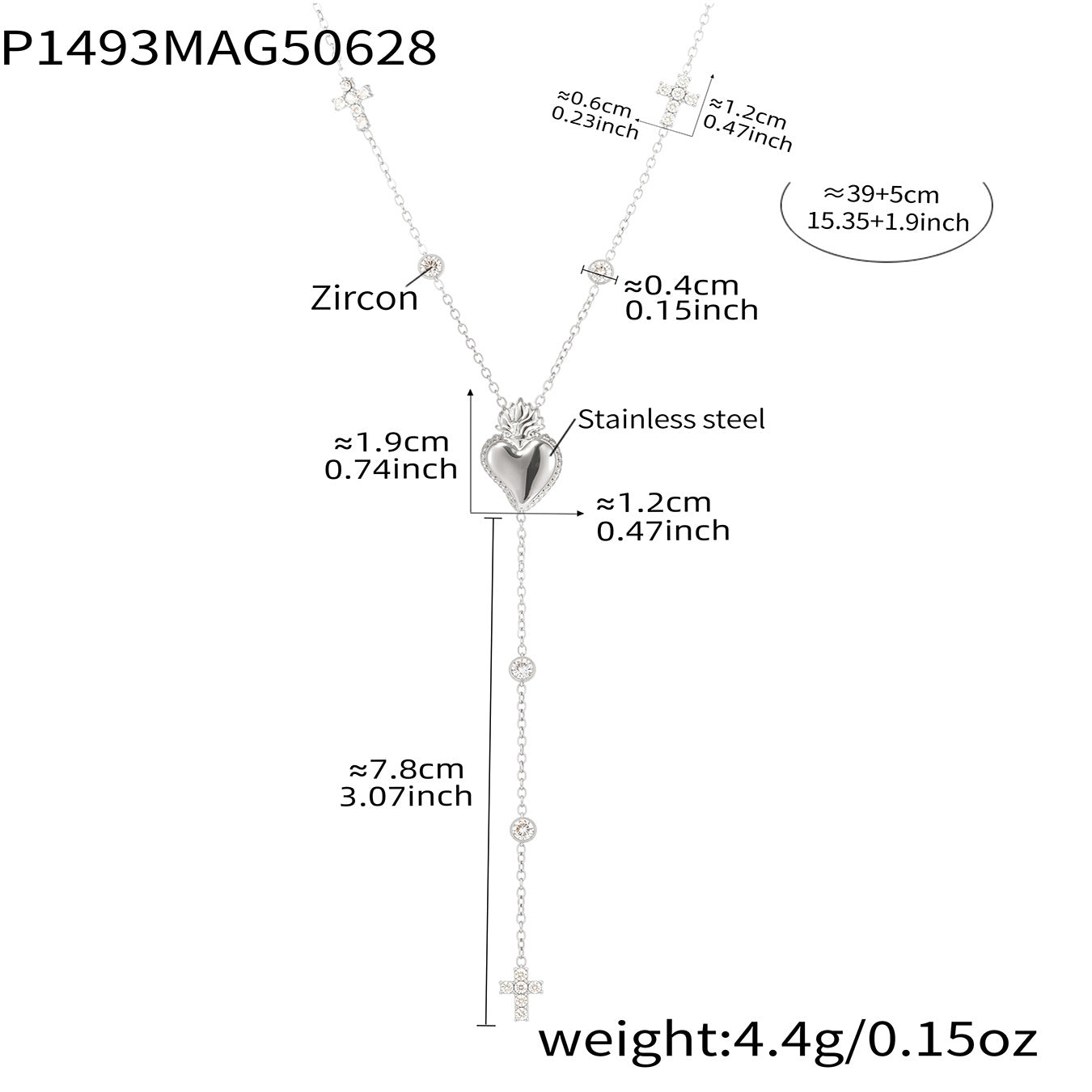 5A Zircon Cross Multi-layer Tassel Clavicle Necklace Stainless Steel