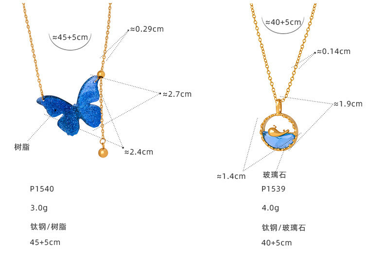Women's Stainless Steel Blue Pendant Necklace