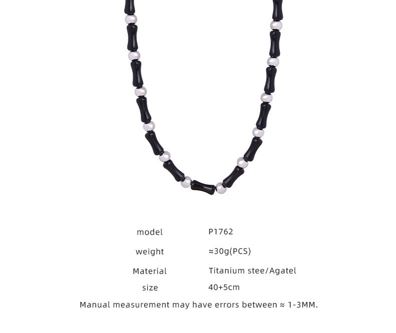 Natural Stone Black Agate Handmade Beaded Necklace