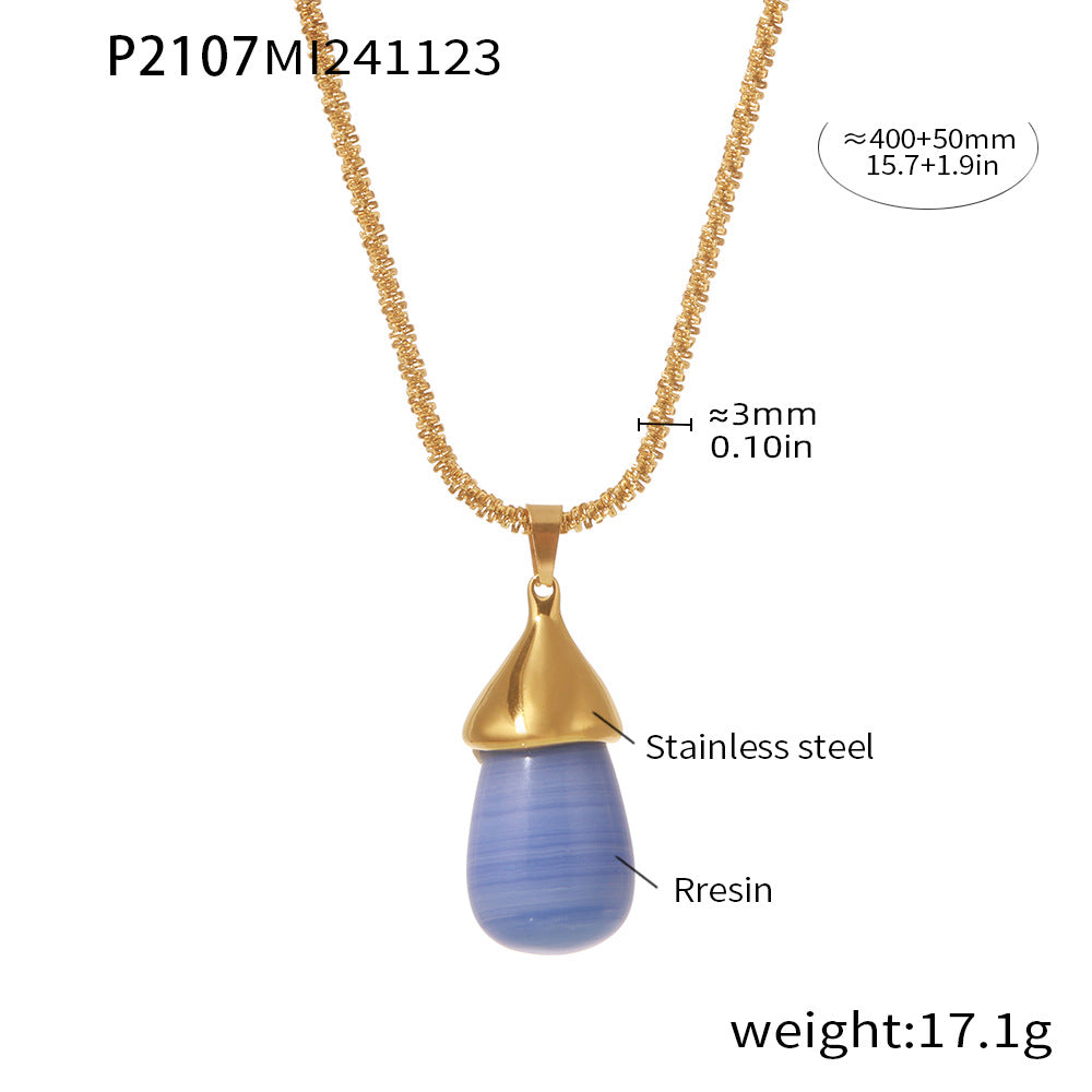 Stainless Steel Resin Water Drop Pendant Necklace