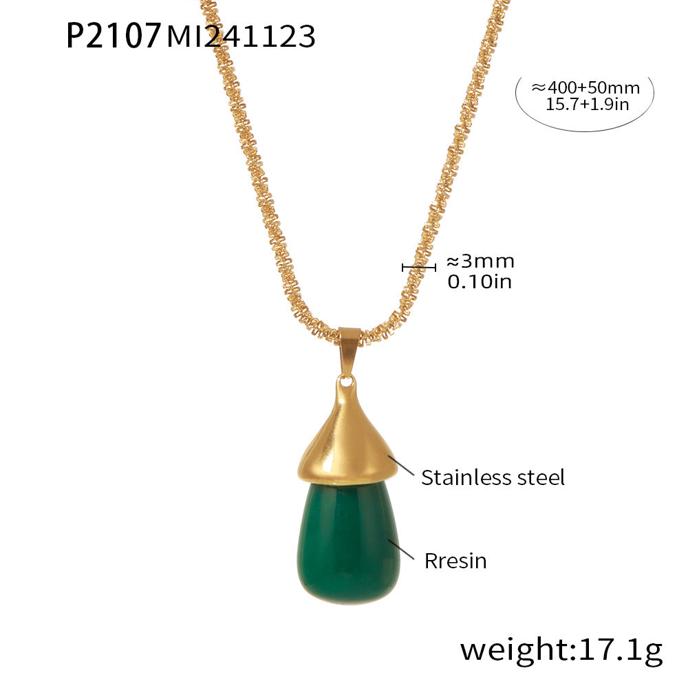 Stainless Steel Resin Water Drop Pendant Necklace