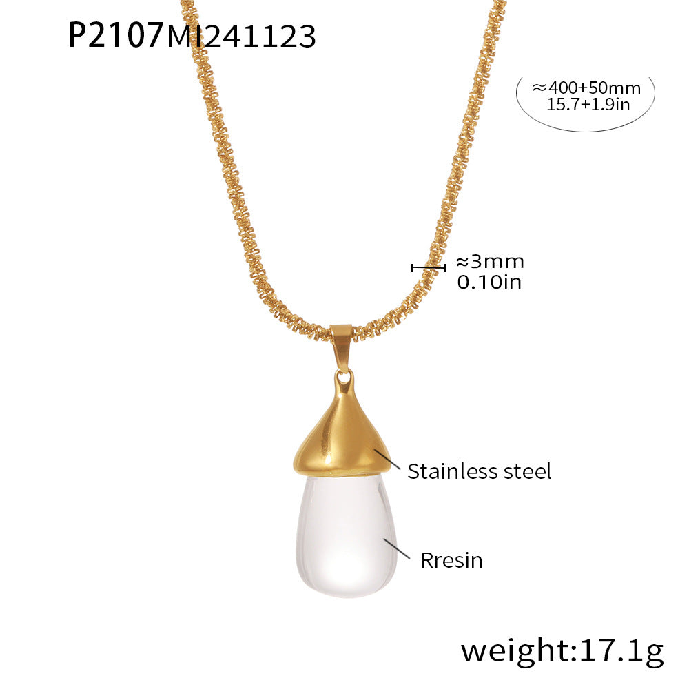 Stainless Steel Resin Water Drop Pendant Necklace
