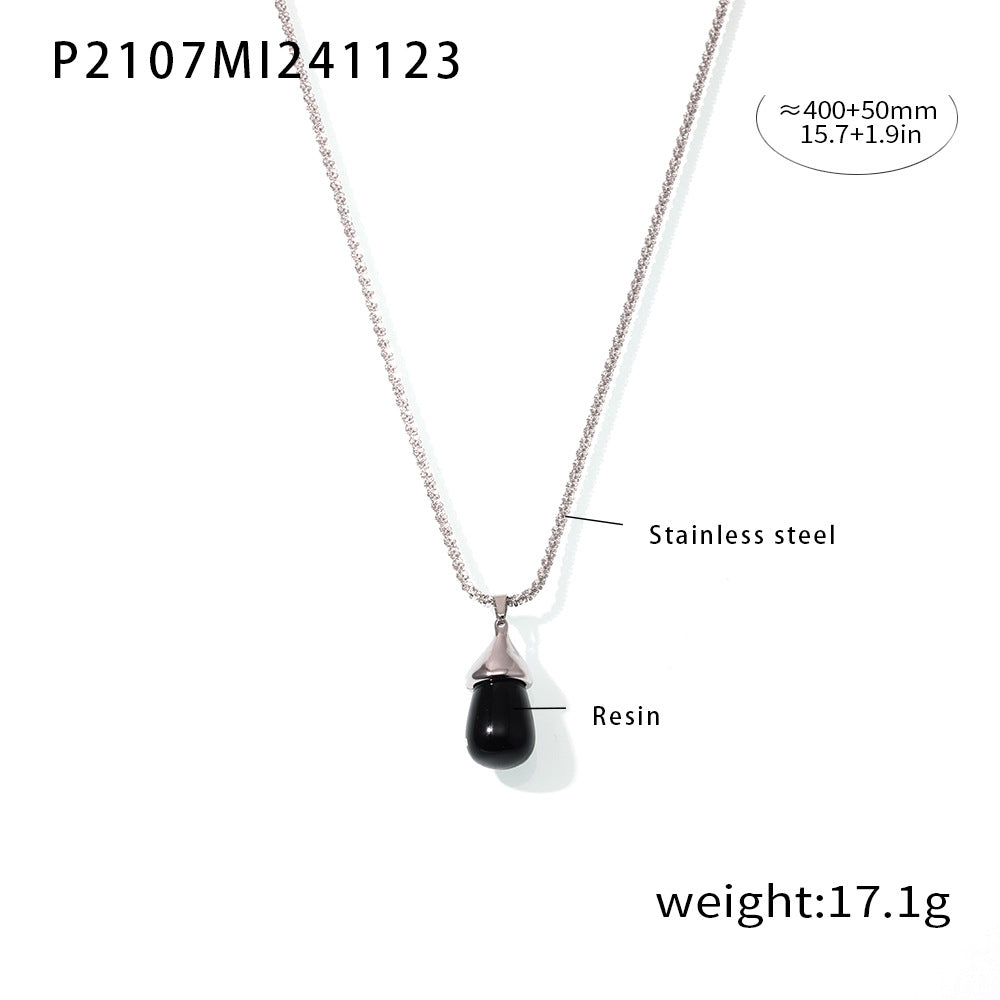 Stainless Steel Resin Water Drop Pendant Necklace