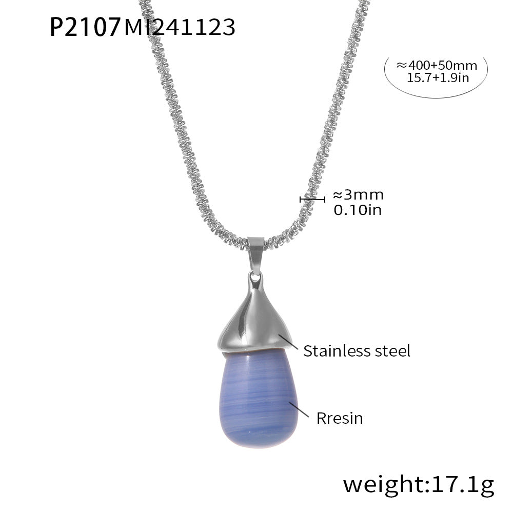 Stainless Steel Resin Water Drop Pendant Necklace