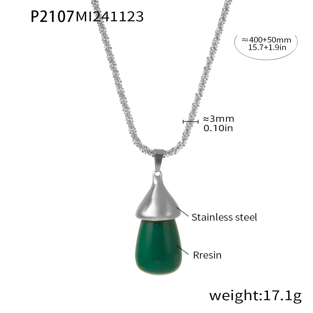 Stainless Steel Resin Water Drop Pendant Necklace