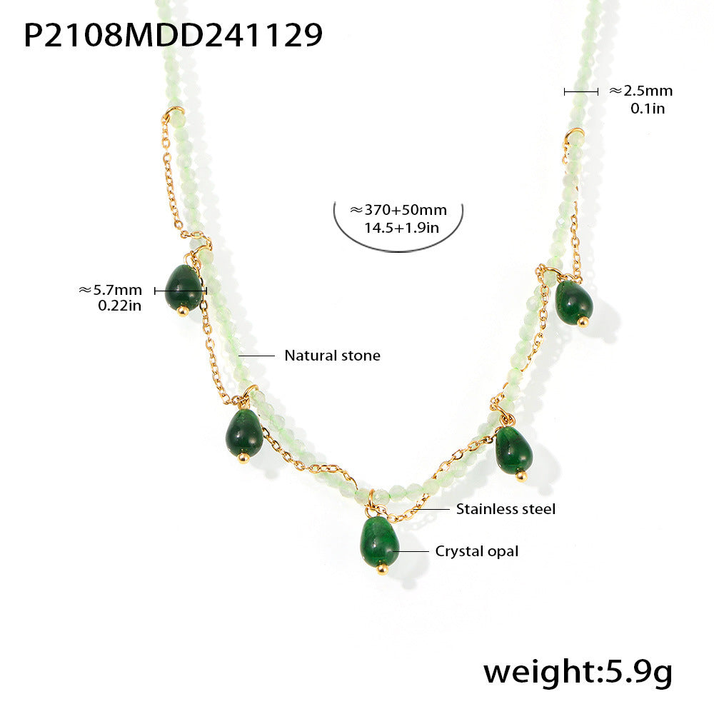 Natural Stone Hand-Beaded Teardrop Cat's Eye Necklace