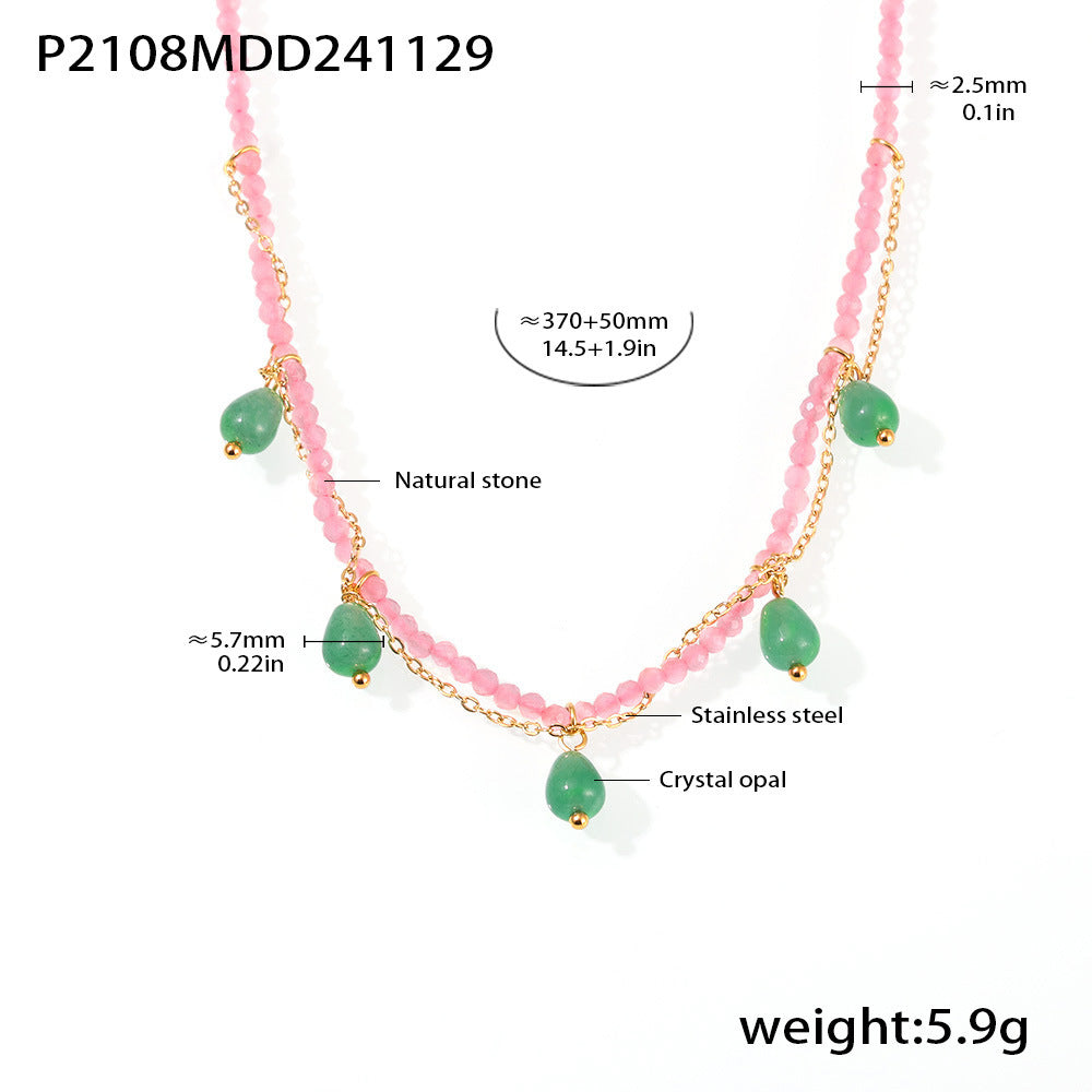 Natural Stone Hand-Beaded Teardrop Cat's Eye Necklace